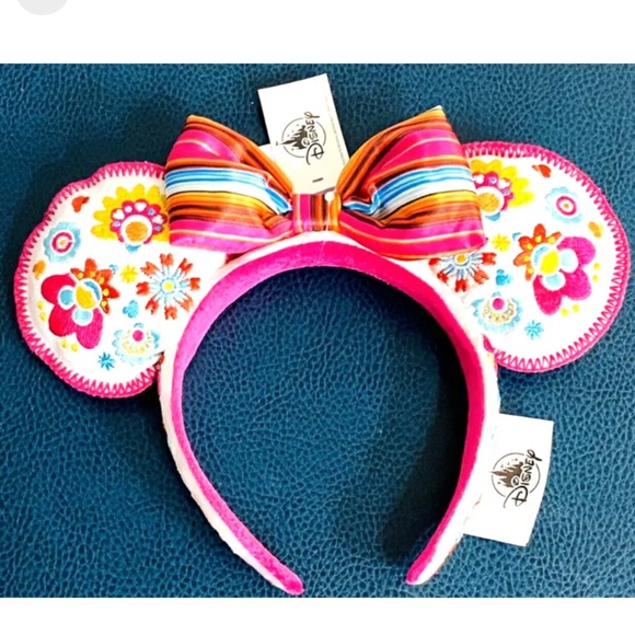 Disney Parks Epcot Mexican Pavilion Flowers Mickey Minnie Bow Ears Headband NWT - Picture 1 of 5